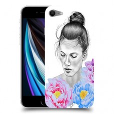 אישה בפרחים כיסוי מגן קשיח מעוצב ל Apple iPhone SE (2020) יחידה אחת סקרין מובייל