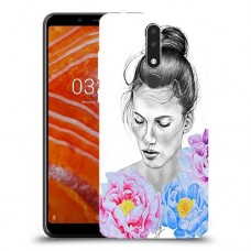 אישה בפרחים כיסוי מגן קשיח מעוצב ל Nokia 3.1 Plus יחידה אחת סקרין מובייל