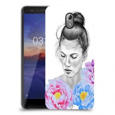 אישה בפרחים כיסוי מגן קשיח מעוצב ל Nokia 3.1 יחידה אחת סקרין מובייל