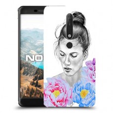 אישה בפרחים כיסוי מגן קשיח מעוצב ל Nokia 6.1 יחידה אחת סקרין מובייל