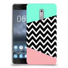 פסים במנטה ורוד כיסוי מגן קשיח מעוצב ל Nokia 6 יחידה אחת סקרין מובייל
