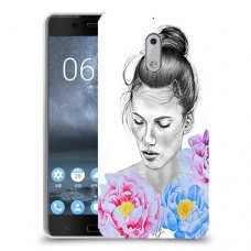אישה בפרחים כיסוי מגן קשיח מעוצב ל Nokia 6 יחידה אחת סקרין מובייל