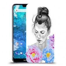 אישה בפרחים כיסוי מגן קשיח מעוצב ל Nokia 7.1 יחידה אחת סקרין מובייל