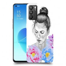 אישה בפרחים כיסוי מגן קשיח מעוצב ל Oppo Reno6 5G יחידה אחת סקרין מובייל