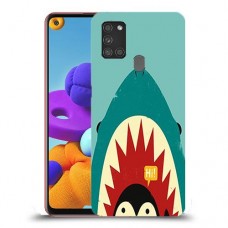 פינגווין בכריש כיסוי מגן קשיח מעוצב ל Samsung Galaxy A21s יחידה אחת סקרין מובייל