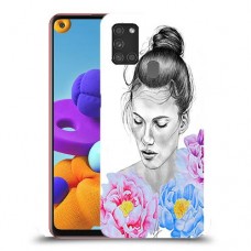 אישה בפרחים כיסוי מגן קשיח מעוצב ל Samsung Galaxy A21s יחידה אחת סקרין מובייל