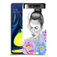 אישה בפרחים כיסוי מגן קשיח מעוצב ל Samsung Galaxy A80 יחידה אחת סקרין מובייל