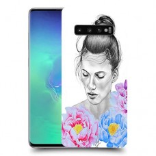 אישה בפרחים כיסוי מגן קשיח מעוצב ל Samsung Galaxy S10+ יחידה אחת סקרין מובייל