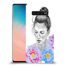 אישה בפרחים כיסוי מגן קשיח מעוצב ל Samsung Galaxy S10 יחידה אחת סקרין מובייל