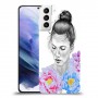 אישה בפרחים כיסוי מגן קשיח מעוצב ל Samsung Galaxy S21+ 5G יחידה אחת סקרין מובייל