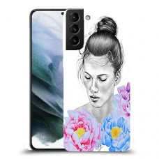 אישה בפרחים כיסוי מגן קשיח מעוצב ל Samsung Galaxy S21 יחידה אחת סקרין מובייל