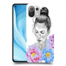 אישה בפרחים כיסוי מגן קשיח מעוצב ל Xiaomi Mi 11 Lite 5G יחידה אחת סקרין מובייל