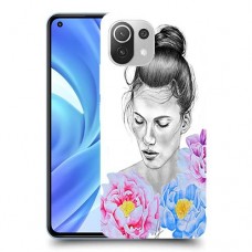 אישה בפרחים כיסוי מגן קשיח מעוצב ל Xiaomi Mi 11 Lite יחידה אחת סקרין מובייל