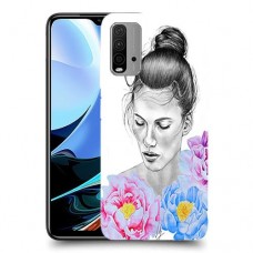 אישה בפרחים כיסוי מגן קשיח מעוצב ל Xiaomi Redmi 9T יחידה אחת סקרין מובייל