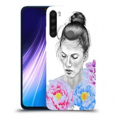 אישה בפרחים כיסוי מגן קשיח מעוצב ל Xiaomi Redmi Note 8 יחידה אחת סקרין מובייל