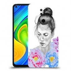 אישה בפרחים כיסוי מגן קשיח מעוצב ל Xiaomi Redmi Note 9 יחידה אחת סקרין מובייל