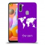 מפת העולם כיסוי מגן קשיח בעיצוב אישי עם השם שלך ל Samsung Galaxy A11 יחידה אחת סקרין מובייל