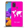 מפת העולם כיסוי מגן קשיח בעיצוב אישי עם השם שלך ל Samsung Galaxy A21s יחידה אחת סקרין מובייל