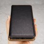 כיסוי ארנק / ספר עשוי מעור בצבע שחור עם חריצים לכרטיסי אשראי עבור Samsung Galaxy A20