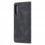 כיסוי ארנק / ספר עשוי מעור בצבע שחור עם חריצים לכרטיסי אשראי עבור Samsung Galaxy A70s
