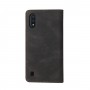 כיסוי ארנק / ספר עשוי מעור בצבע שחור עם חריצים לכרטיסי אשראי עבור Samsung Galaxy A01
