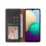 כיסוי ארנק / ספר עשוי מעור בצבע שחור עם חריצים לכרטיסי אשראי עבור Samsung Galaxy A02