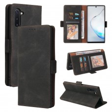 כיסוי ארנק / ספר עשוי מעור בצבע שחור עם חריצים לכרטיסי אשראי עבור Samsung Galaxy Note10