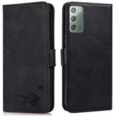 כיסוי ארנק / ספר עשוי מעור בצבע שחור עם חריצים לכרטיסי אשראי עבור Samsung Galaxy Note20 5G