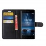 כיסוי ארנק / ספר עשוי מעור בצבע שחור עם חריצים לכרטיסי אשראי עבור Nokia 8