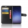 כיסוי ארנק / ספר עשוי מעור בצבע שחור עם חריצים לכרטיסי אשראי עבור Samsung Galaxy S9+