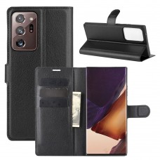 כיסוי ארנק / ספר עשוי מעור בצבע שחור עם חריצים לכרטיסי אשראי עבור Samsung Galaxy Note20 Ultra