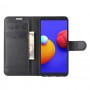 כיסוי ארנק / ספר עשוי מעור בצבע שחור עם חריצים לכרטיסי אשראי עבור Samsung Galaxy M01 Core