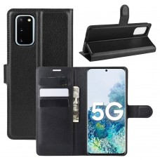 כיסוי ארנק / ספר עשוי מעור בצבע שחור עם חריצים לכרטיסי אשראי עבור Samsung Galaxy S20 FE 5G