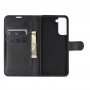 כיסוי ארנק / ספר עשוי מעור בצבע שחור עם חריצים לכרטיסי אשראי עבור Samsung Galaxy S21 5G