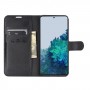 כיסוי ארנק / ספר עשוי מעור בצבע שחור עם חריצים לכרטיסי אשראי עבור Samsung Galaxy S21 5G
