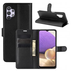 כיסוי ארנק / ספר עשוי מעור בצבע שחור עם חריצים לכרטיסי אשראי עבור Samsung Galaxy A32 5G