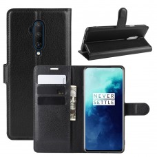 כיסוי ארנק / ספר עשוי מעור בצבע שחור עם חריצים לכרטיסי אשראי עבור OnePlus 7T Pro