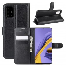 כיסוי ארנק / ספר עשוי מעור בצבע שחור עם חריצים לכרטיסי אשראי עבור Samsung Galaxy A51 4G