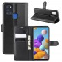 כיסוי ארנק / ספר עשוי מעור בצבע שחור עם חריצים לכרטיסי אשראי עבור Samsung Galaxy A21S
