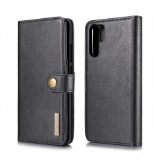 כיסוי ארנק / ספר עשוי מעור בצבע שחור עם חריצים לכרטיסי אשראי עבור Huawei P30 Pro