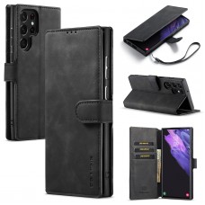 כיסוי ארנק / ספר עשוי מעור בצבע שחור עם חריצים לכרטיסי אשראי עבור Samsung Galaxy S22 Ultra