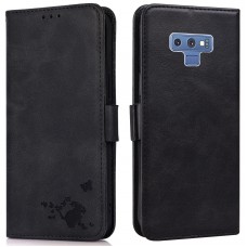 כיסוי ארנק / ספר עשוי מעור בצבע שחור עם חריצים לכרטיסי אשראי עבור Samsung Galaxy Note9