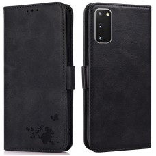 כיסוי ארנק / ספר עשוי מעור בצבע שחור עם חריצים לכרטיסי אשראי עבור Samsung Galaxy S20+