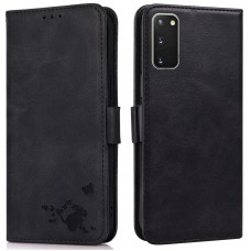 כיסוי ארנק / ספר עשוי מעור בצבע שחור עם חריצים לכרטיסי אשראי עבור Samsung Galaxy S20