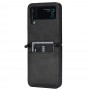 כיסוי ארנק / ספר עשוי מעור בצבע שחור עם חריצים לכרטיסי אשראי עבור Samsung Galaxy Z Flip3 5G