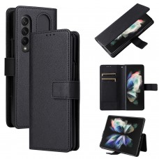 כיסוי ארנק / ספר עשוי מעור בצבע שחור עם חריצים לכרטיסי אשראי עבור Samsung Galaxy Z Fold4