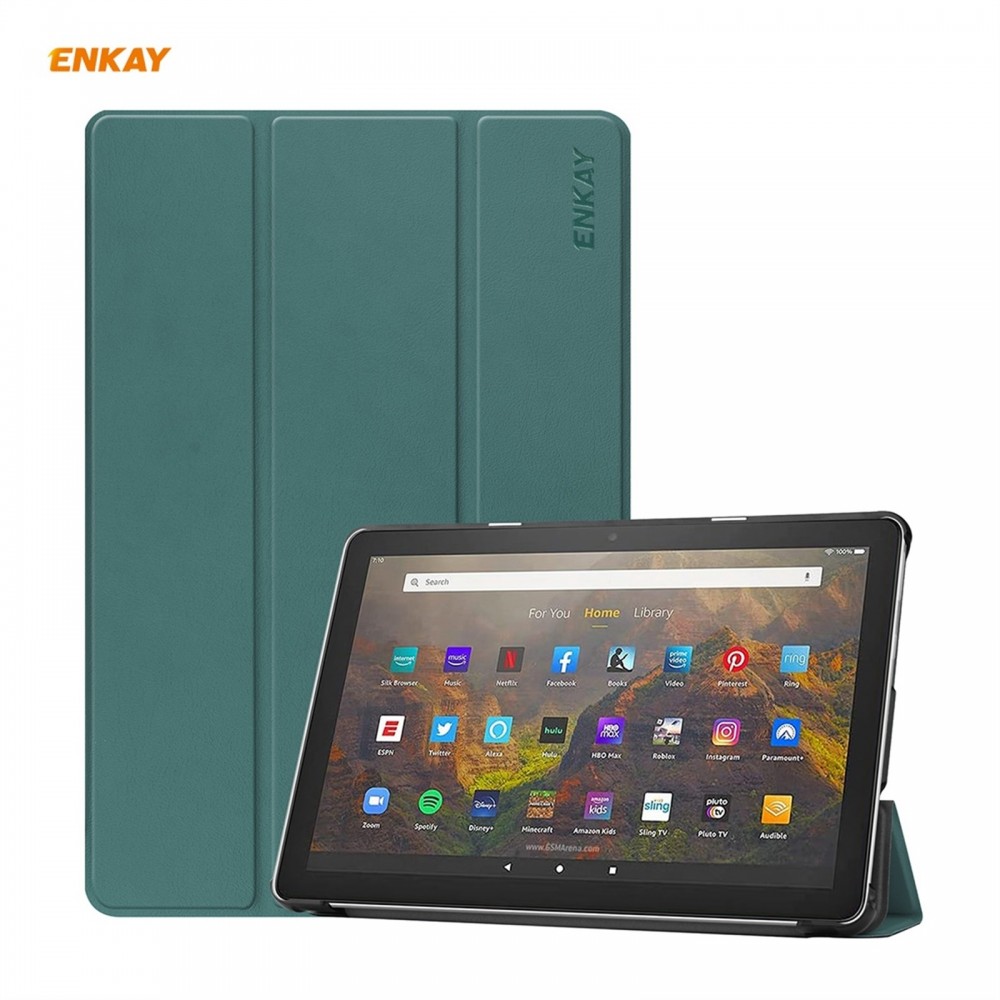 כיסוי לטאבלט מדגם - Amazon Fire HD 10 Plus בצבע - ירוק עשוי מעור