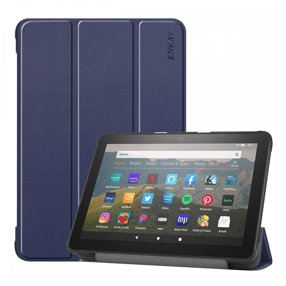 כיסוי לטאבלט מדגם - Amazon Fire HD 8 (2020) בצבע - כחול כהה עשוי מעור
