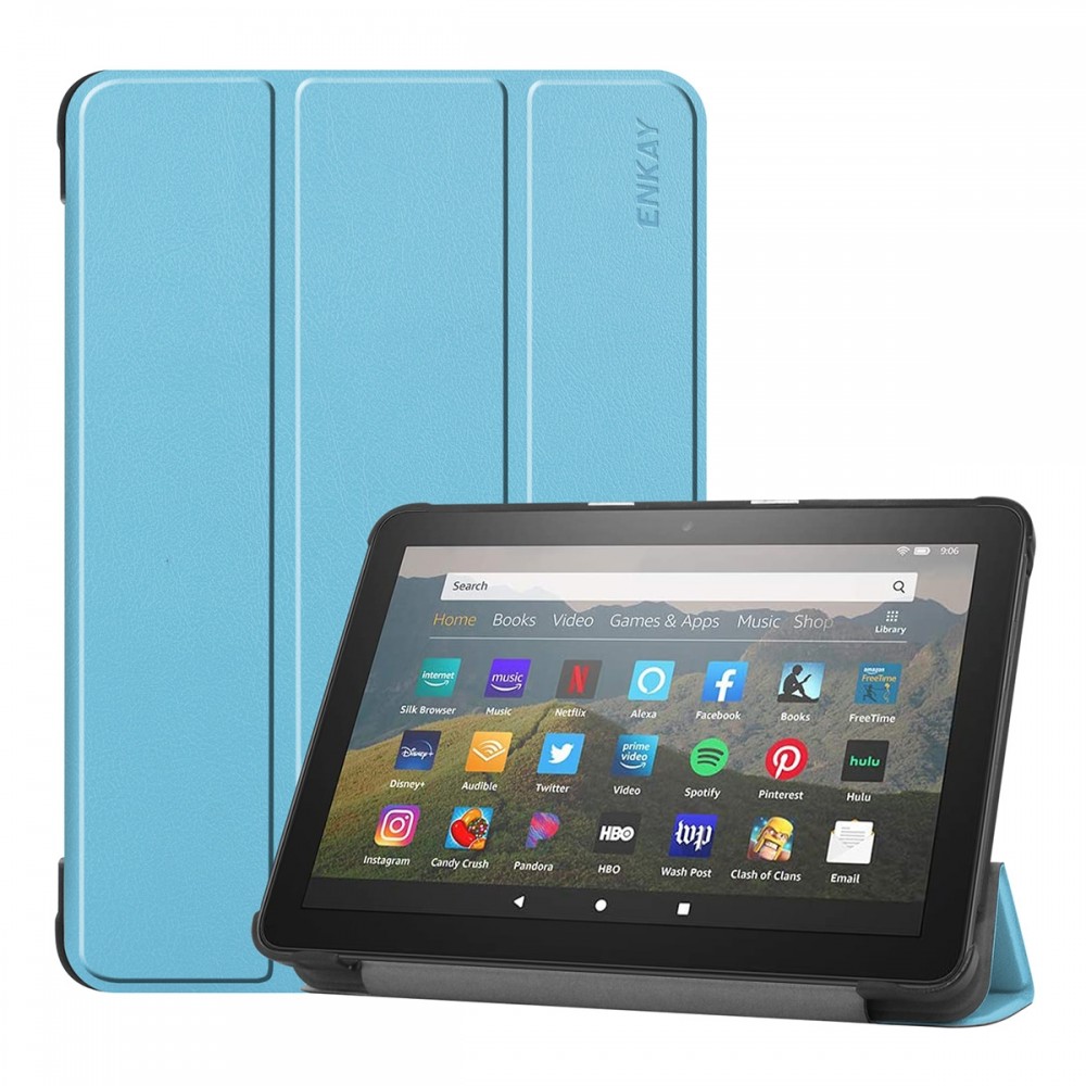 כיסוי לטאבלט מדגם - Amazon Fire HD 8 Plus (2020) בצבע - כחול בהיר עשוי מעור