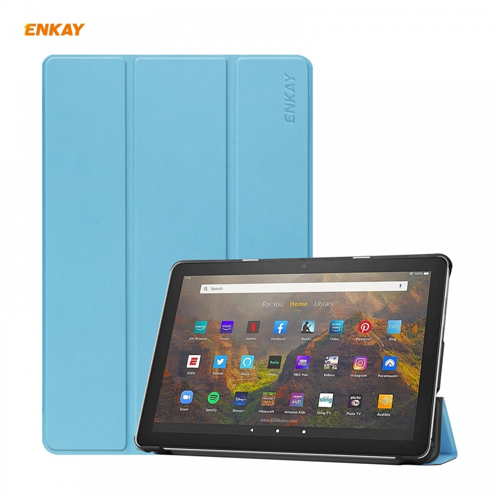 כיסוי לטאבלט מדגם - Amazon Fire HD10+ בצבע - כחול בהיר עשוי מעור